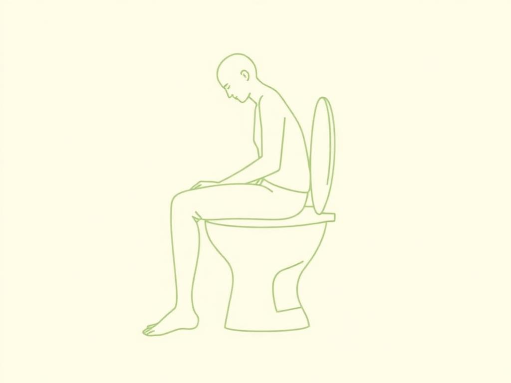 Illustration of a seated silhouette leaning slightly forward on the toilet